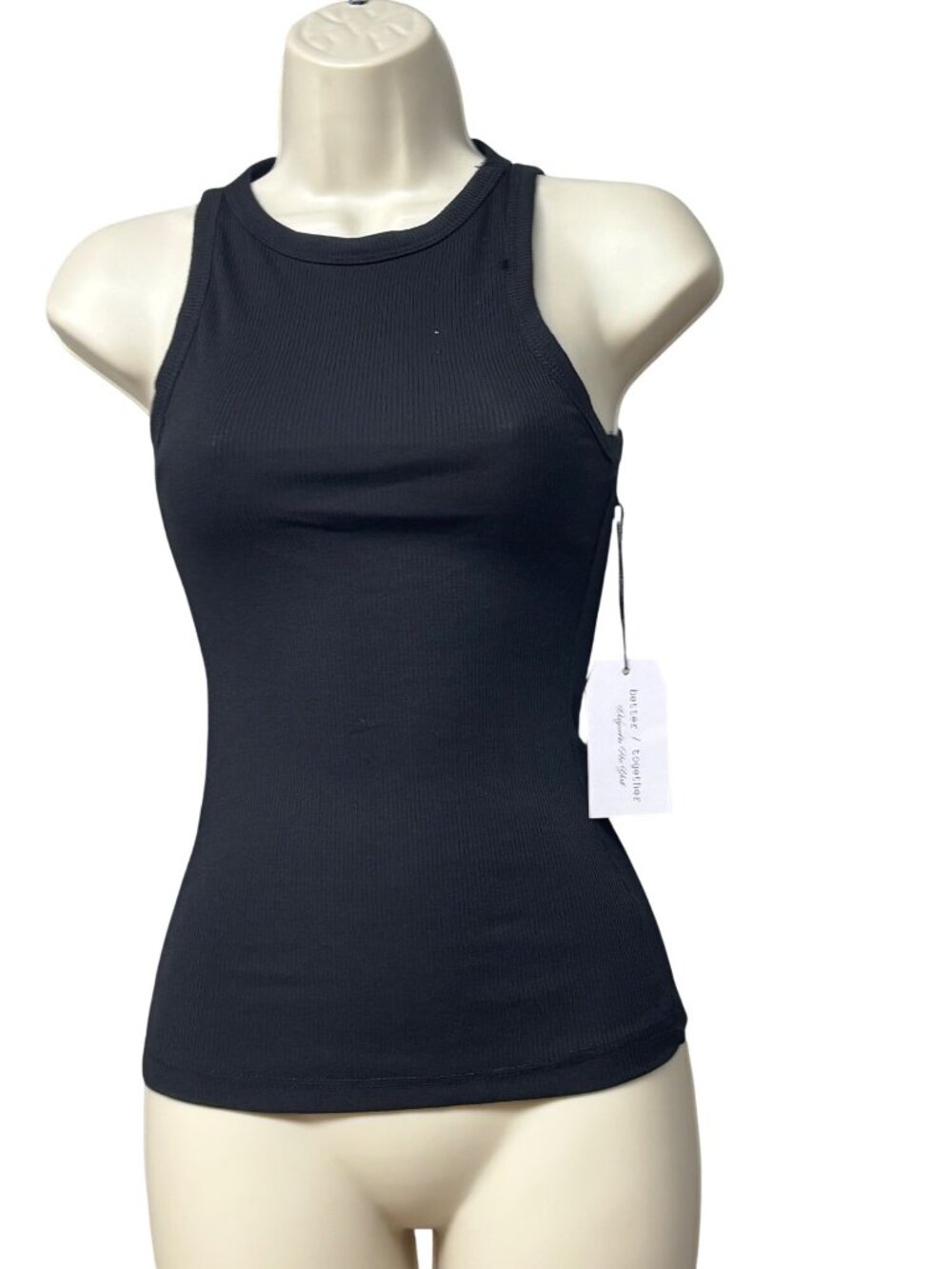 Better Together Women's Ribbed Racerback Hi-neck Tank Top, Black, Sz. XS